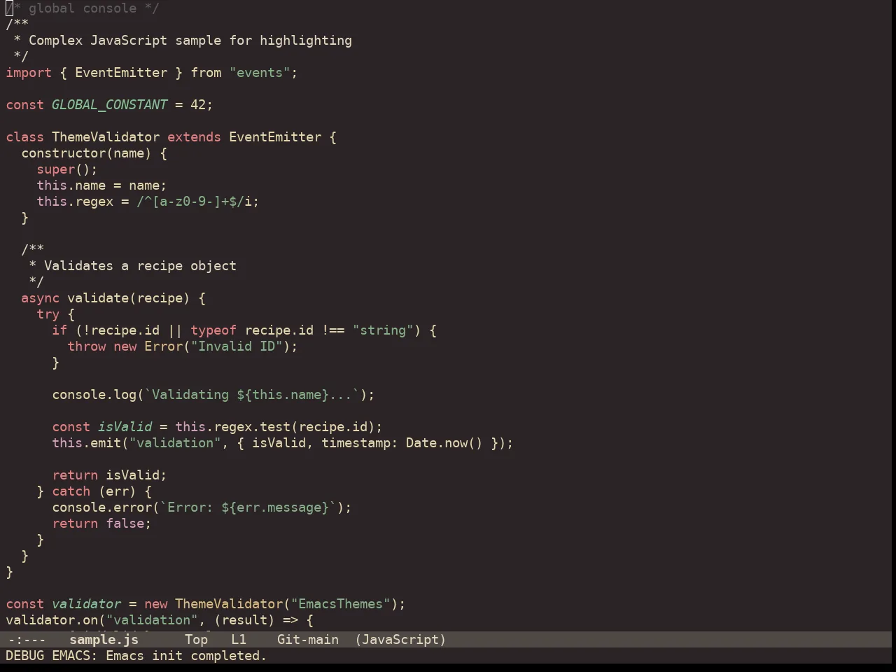 Doom Miramare Theme in javascript-mode