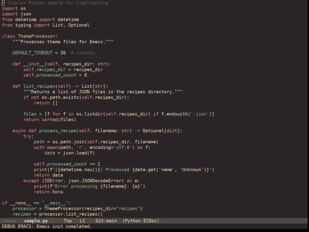 Doom Miramare Theme in python-mode