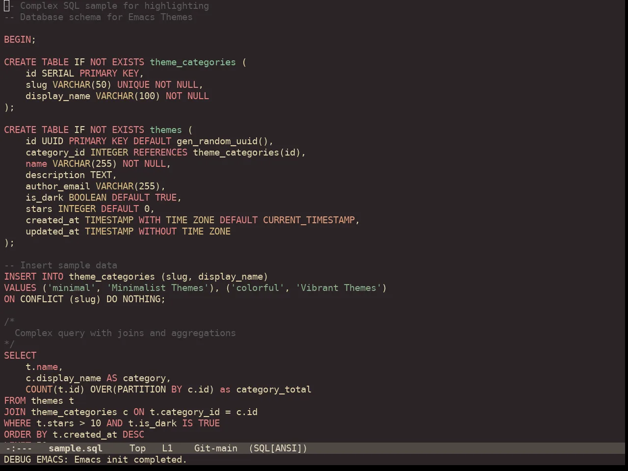 Doom Miramare Theme in sql-mode