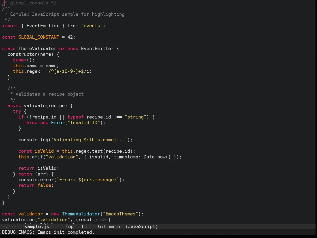 Doom Molokai Theme in javascript-mode