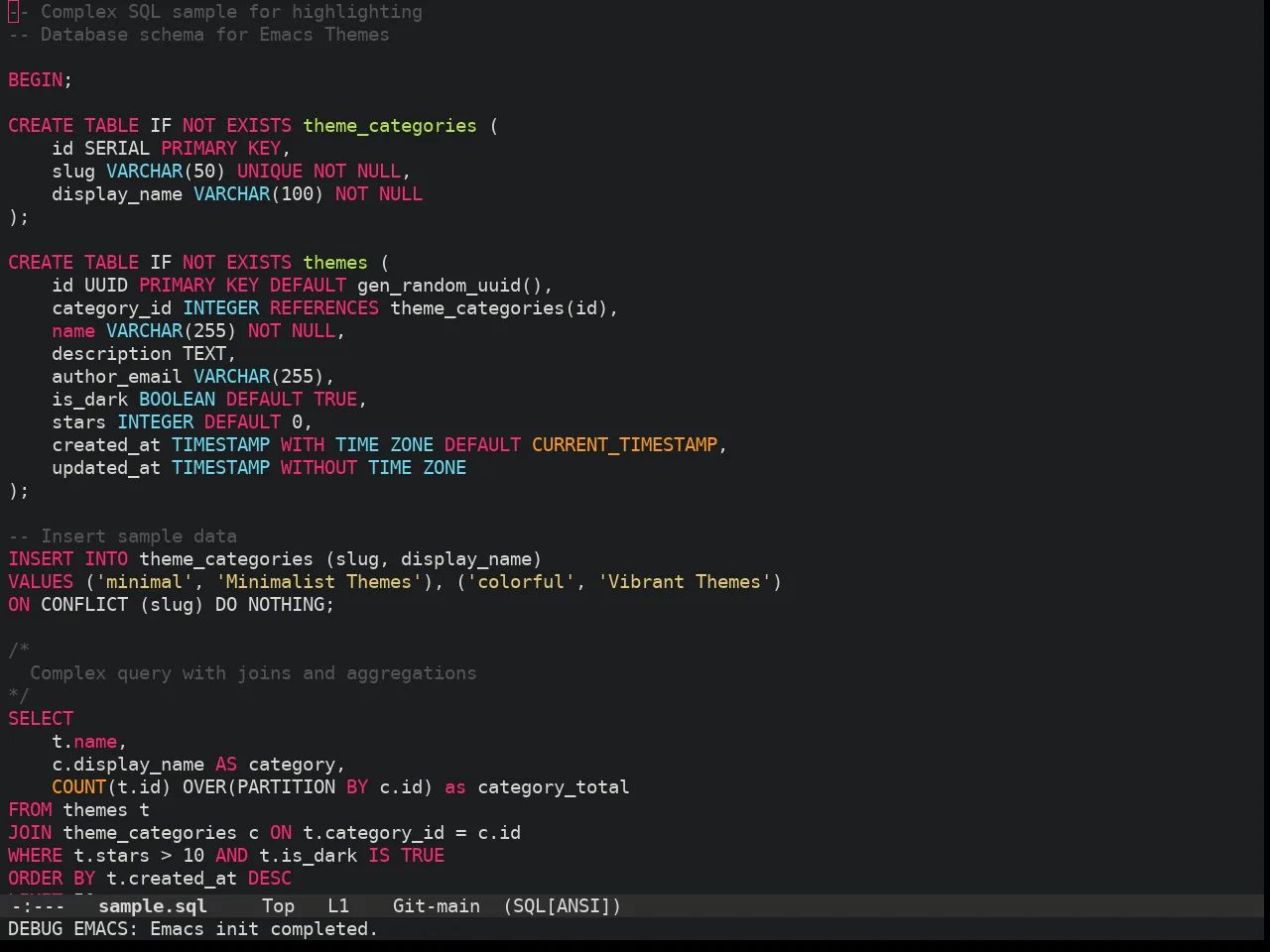 Doom Molokai Theme in sql-mode