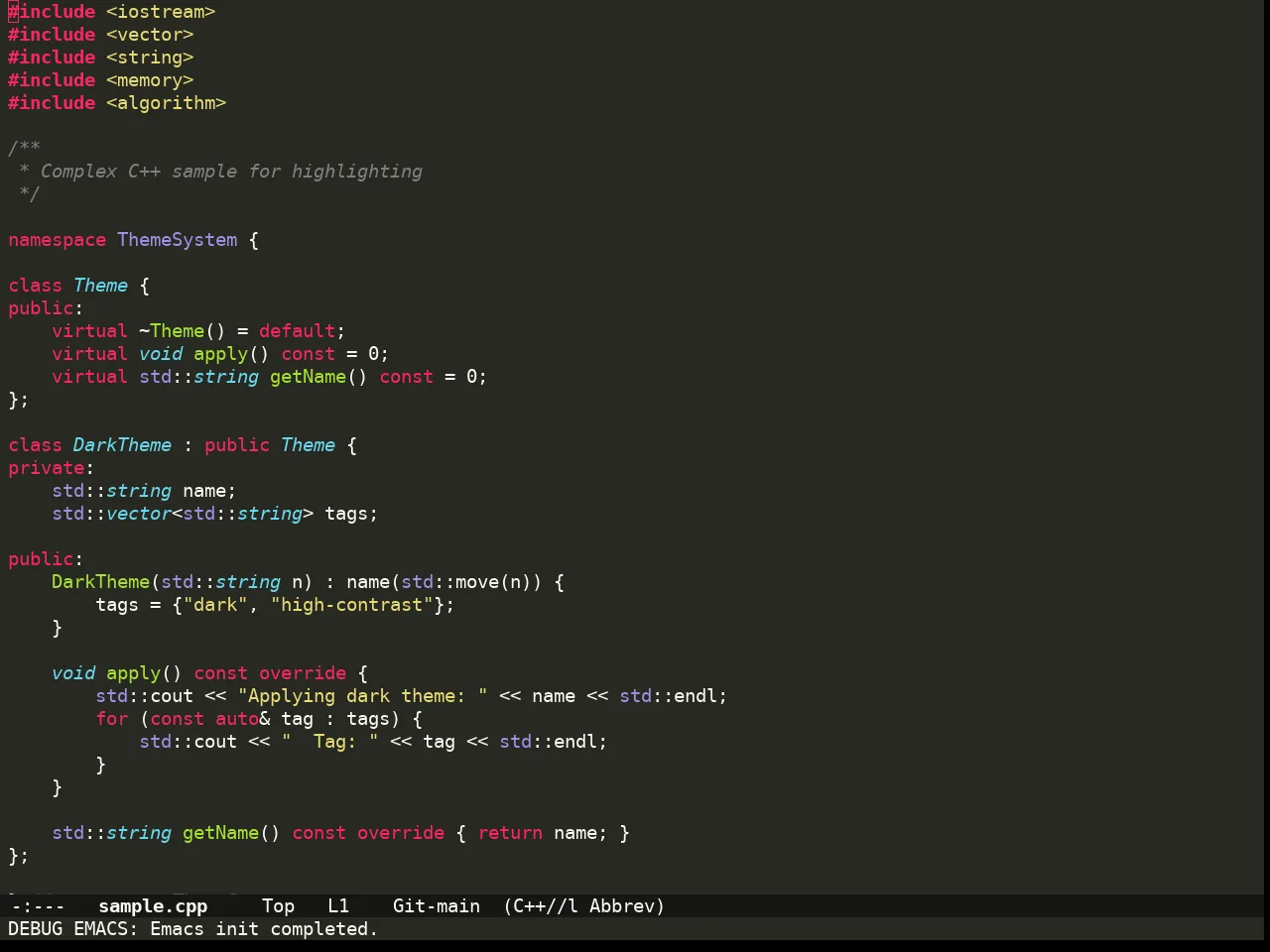 Doom Monokai Classic Theme in c++-mode