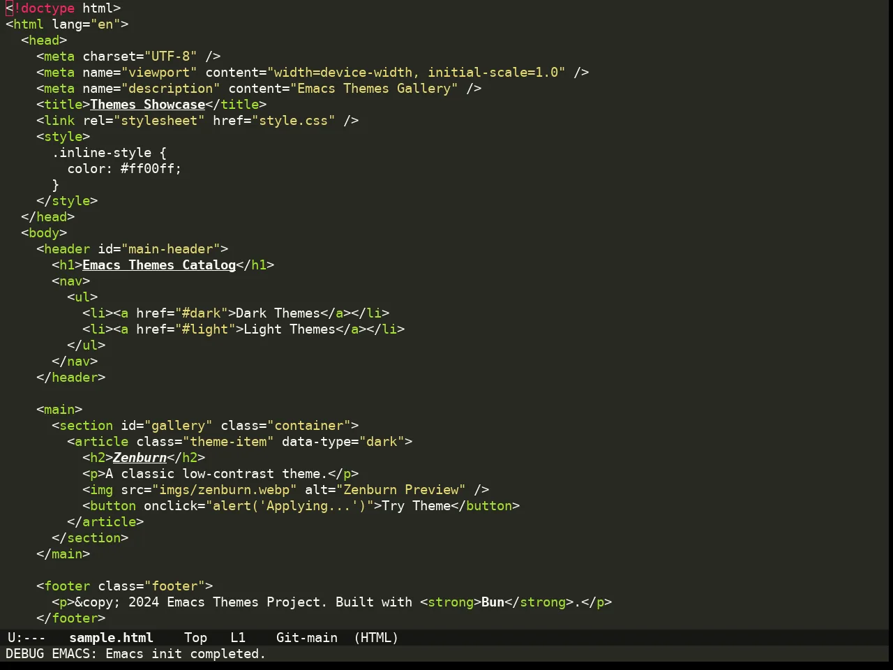 Doom Monokai Classic Theme in html-mode
