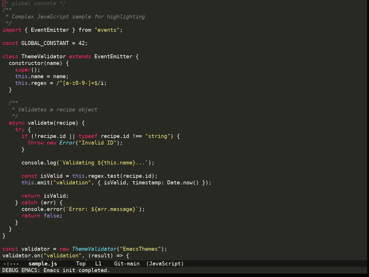 Doom Monokai Classic Theme in javascript-mode