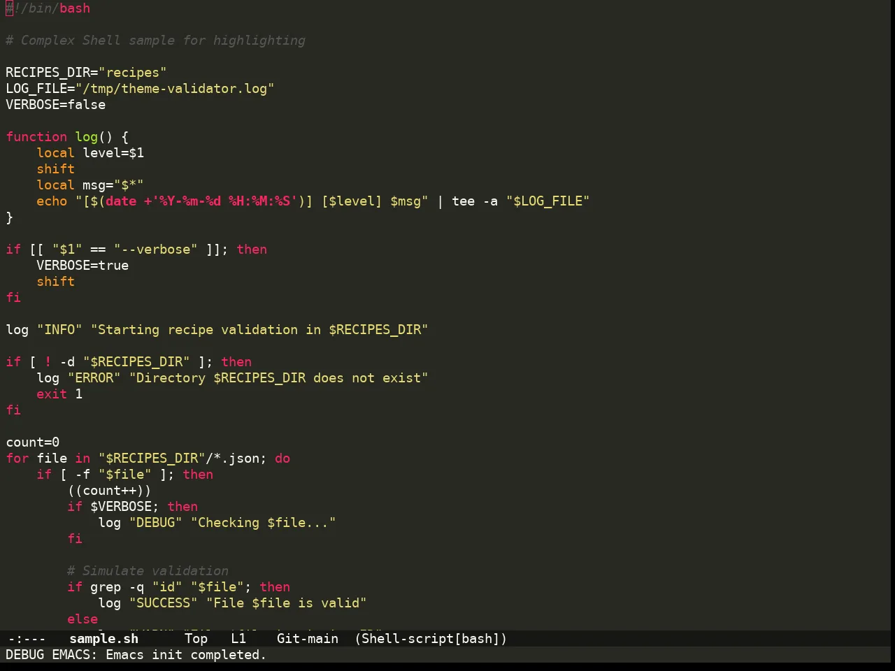 Doom Monokai Classic Theme in sh-mode
