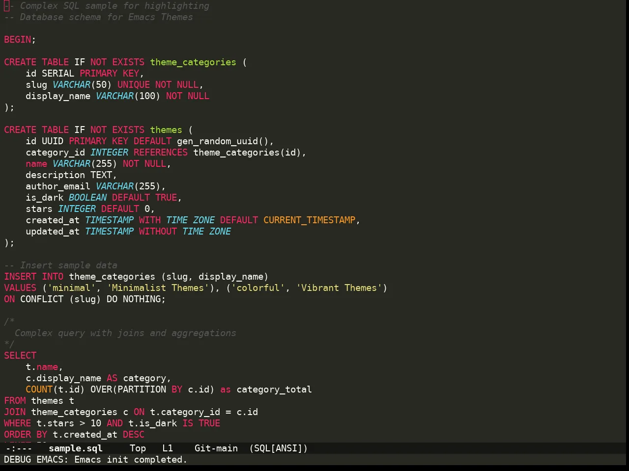 Doom Monokai Classic Theme in sql-mode