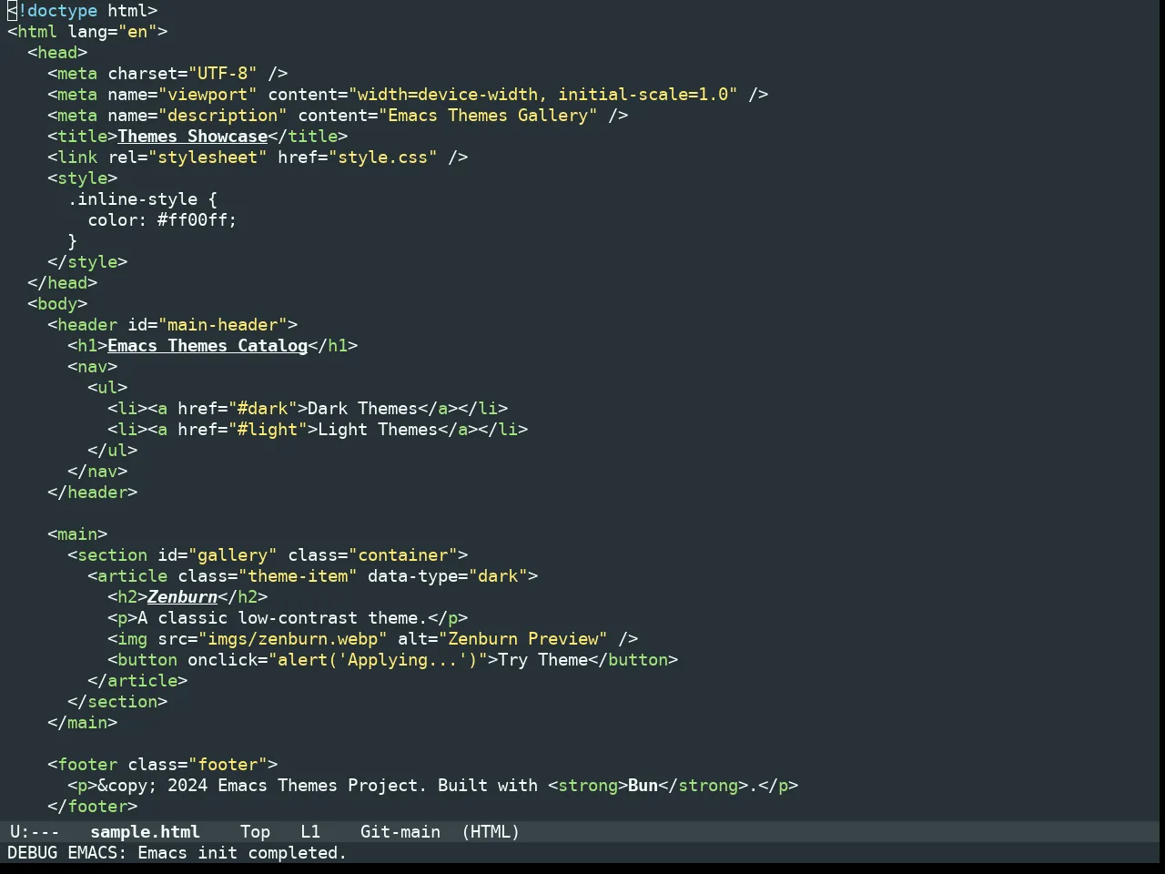 Doom Monokai Machine Theme in html-mode