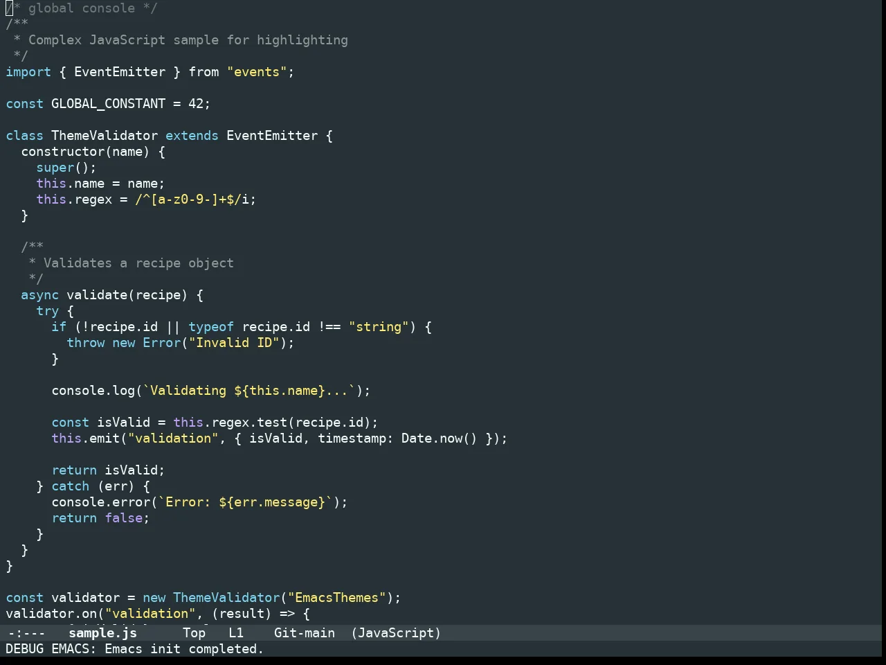 Doom Monokai Machine Theme in javascript-mode