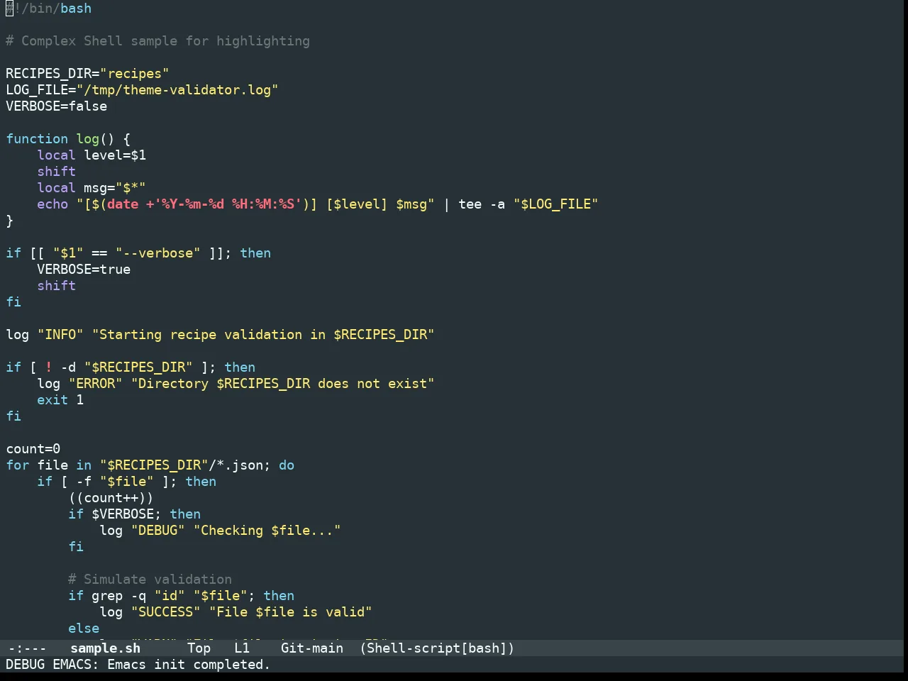 Doom Monokai Machine Theme in sh-mode