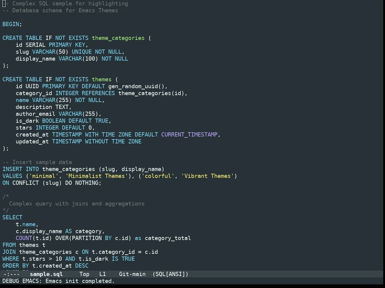 Doom Monokai Machine Theme in sql-mode