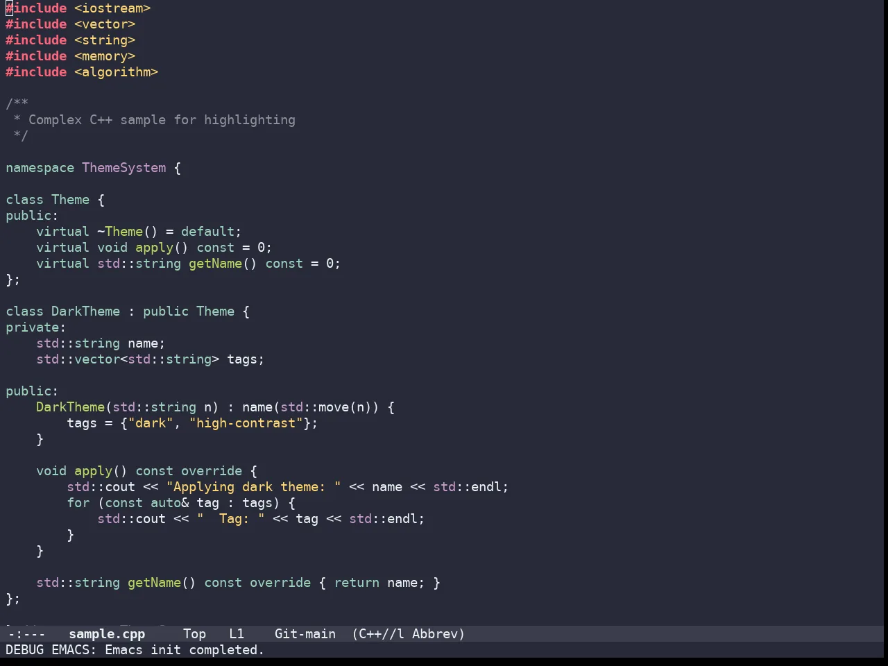 Doom Monokai Octagon Theme in c++-mode