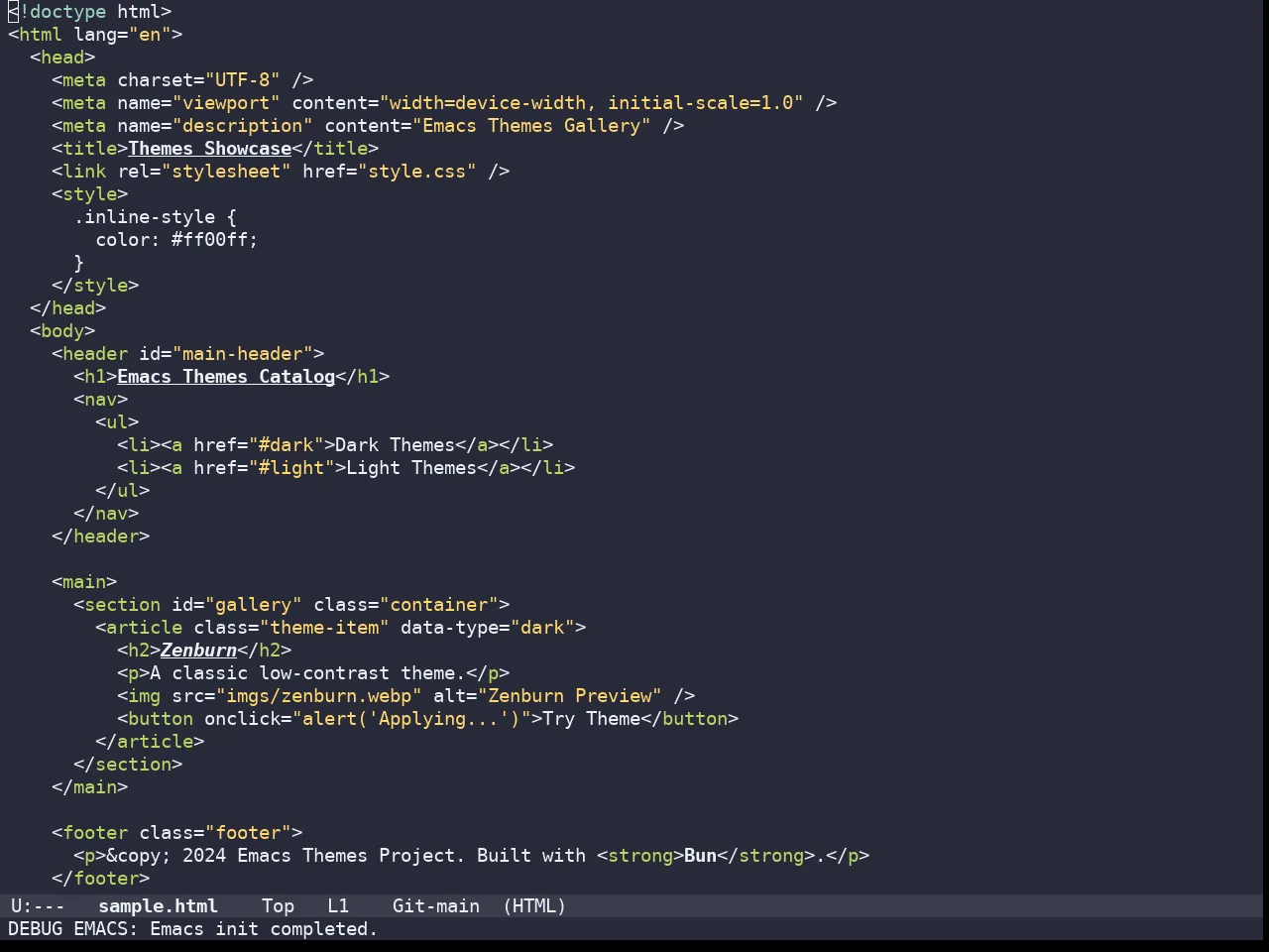 Doom Monokai Octagon Theme in html-mode