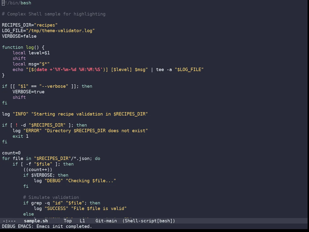 Doom Monokai Octagon Theme in sh-mode