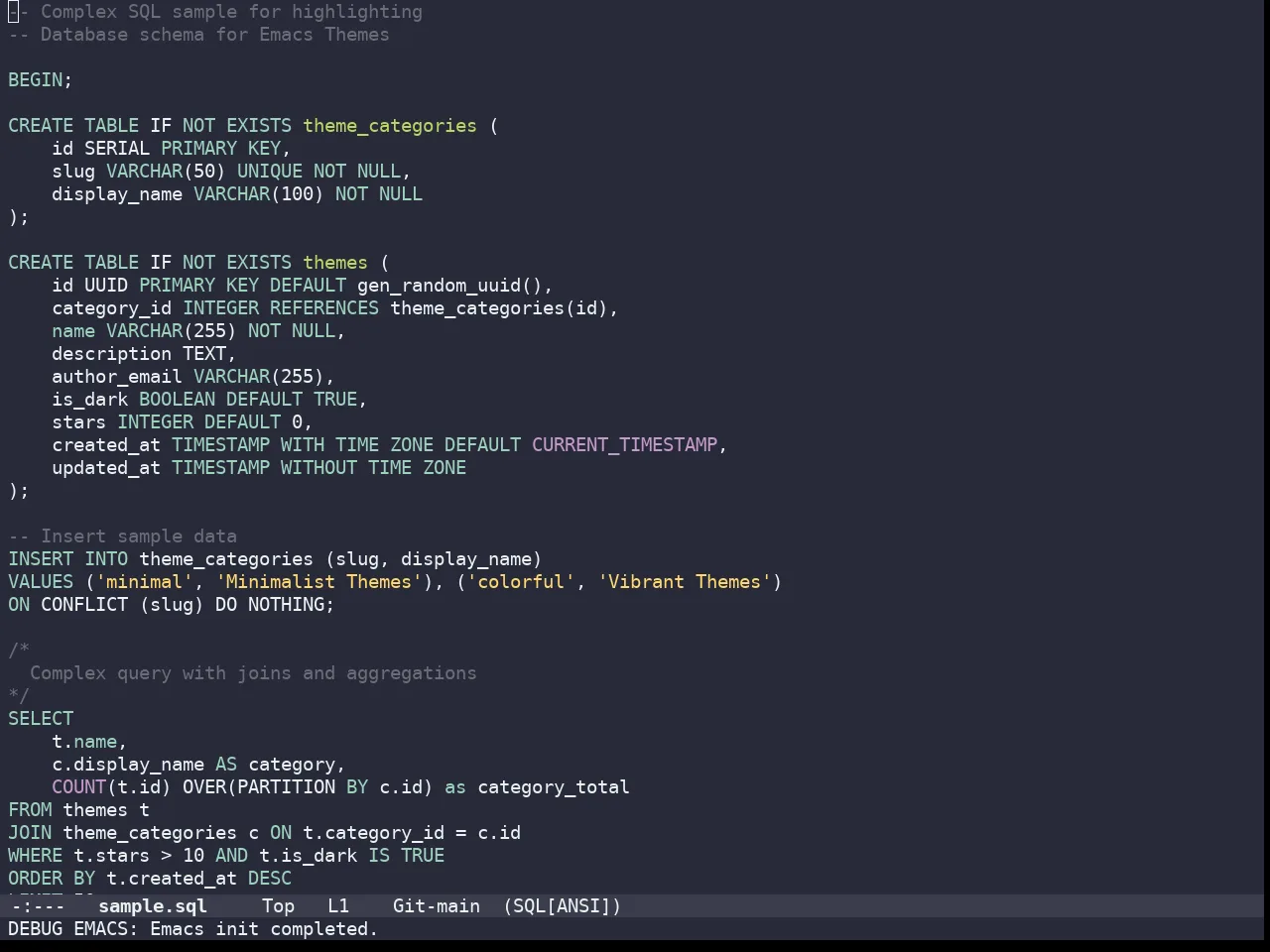 Doom Monokai Octagon Theme in sql-mode
