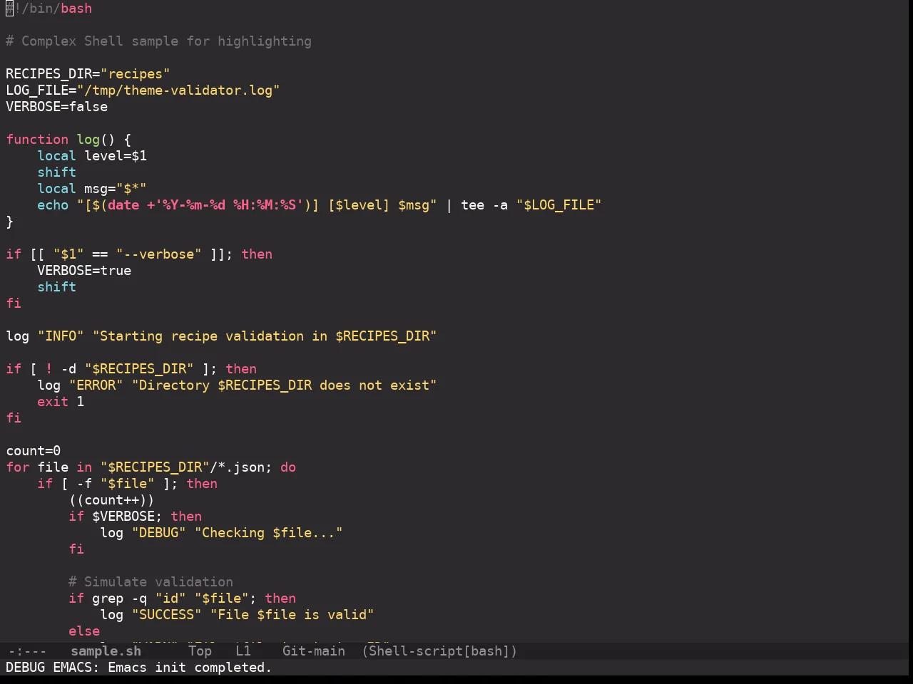 Doom Monokai Pro Theme in sh-mode