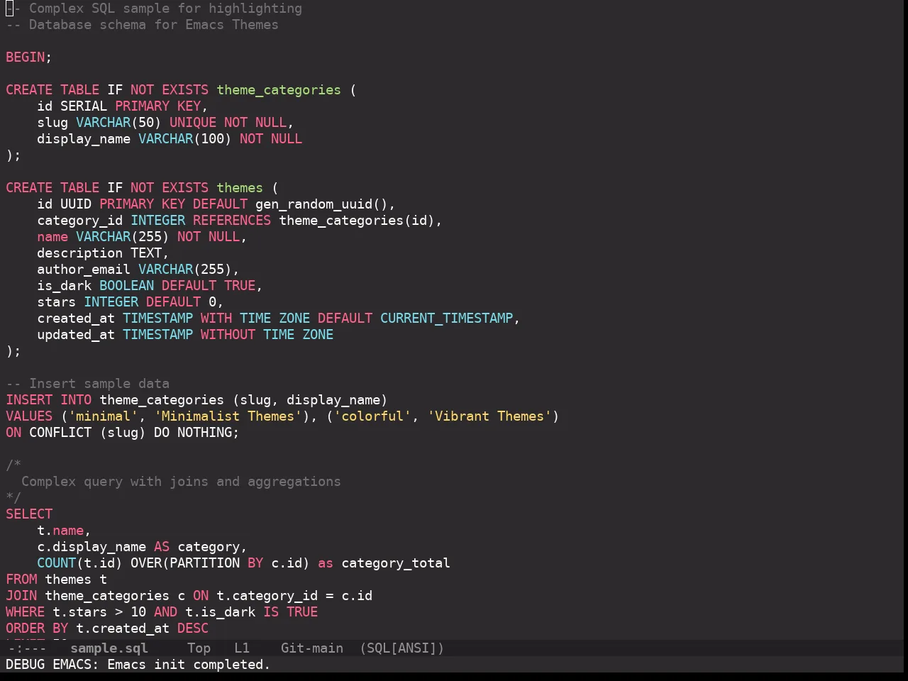 Doom Monokai Pro Theme in sql-mode