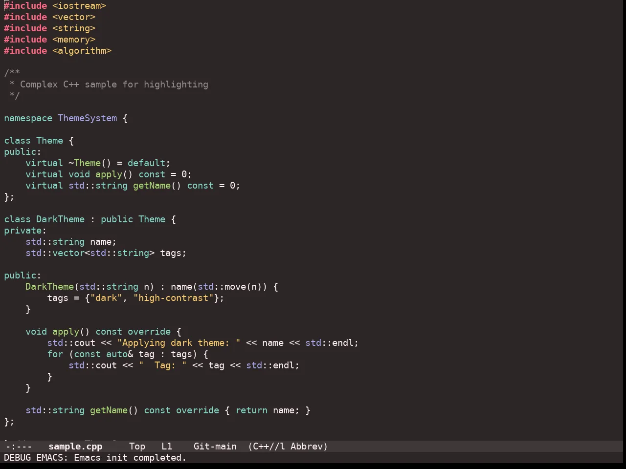 Doom Monokai Ristretto Theme in c++-mode