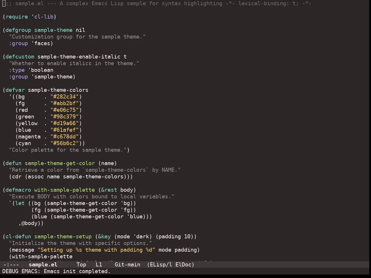 Doom Monokai Ristretto Theme in emacs-lisp-mode