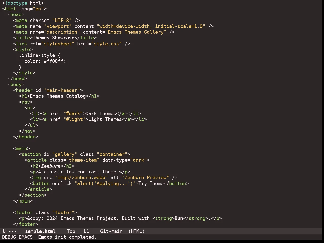 Doom Monokai Ristretto Theme in html-mode