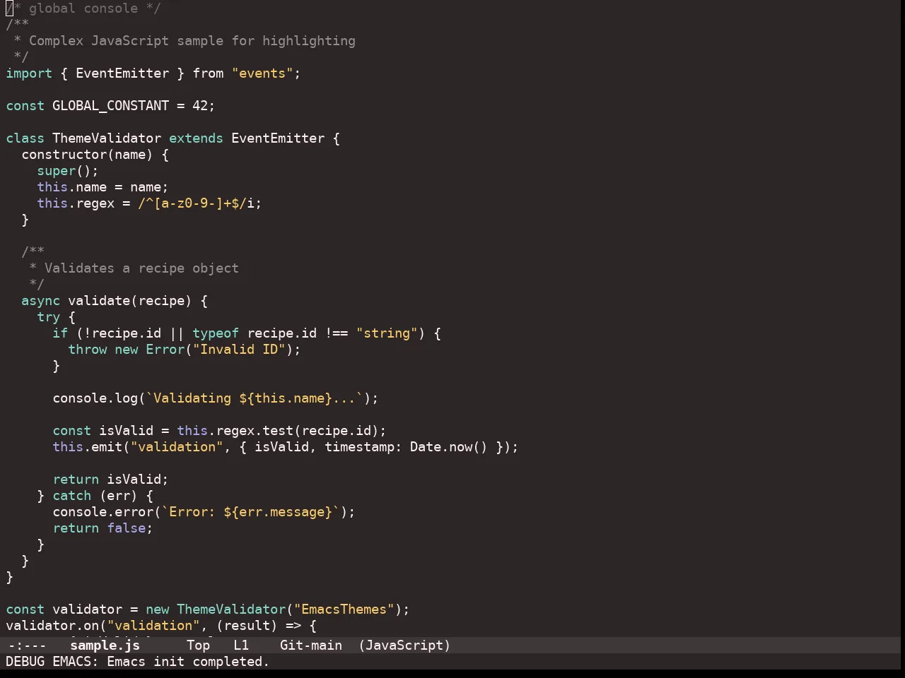 Doom Monokai Ristretto Theme in javascript-mode