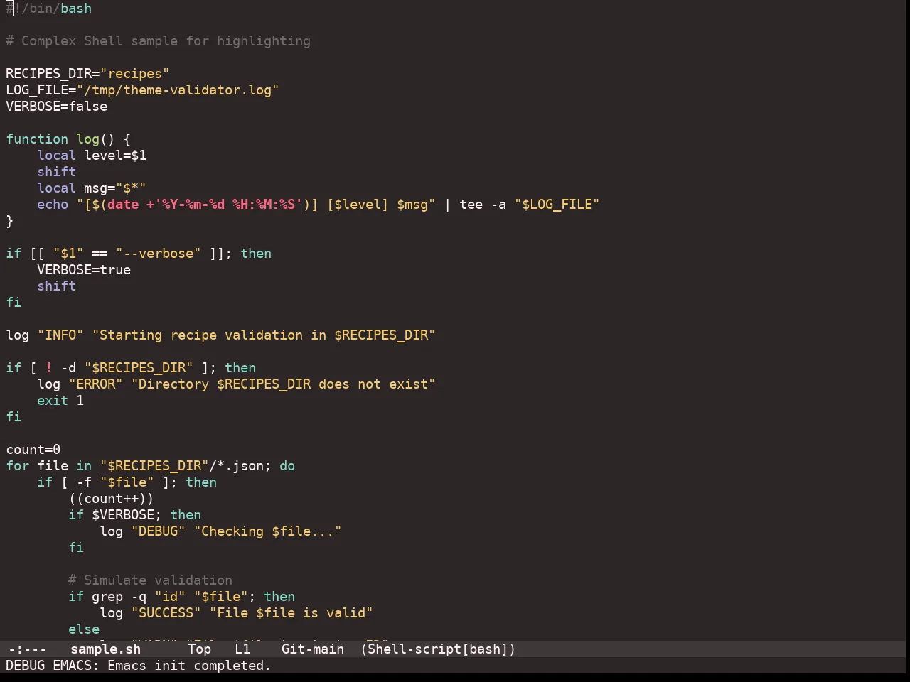 Doom Monokai Ristretto Theme in sh-mode