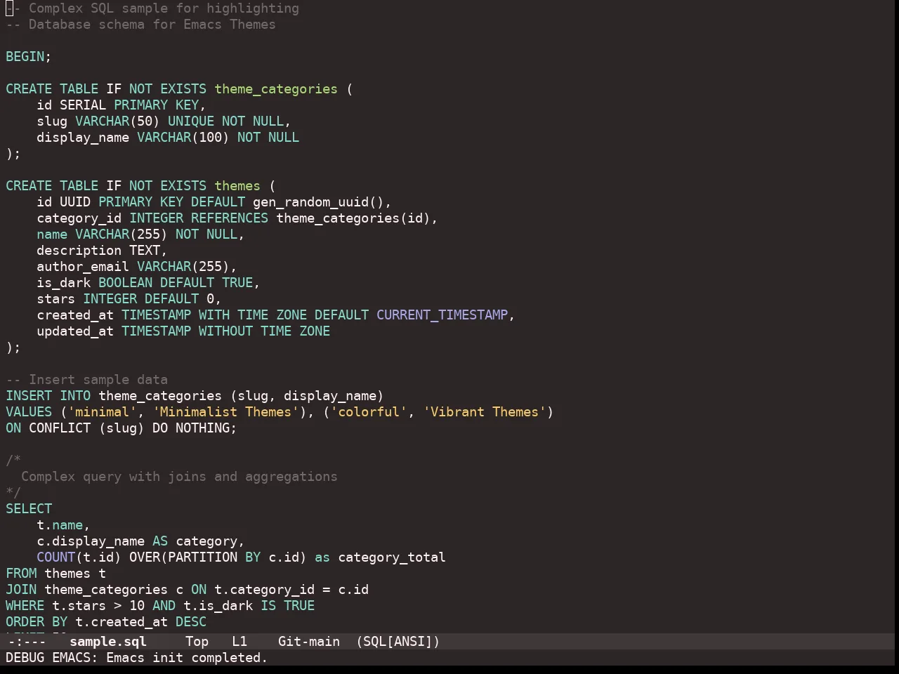 Doom Monokai Ristretto Theme in sql-mode