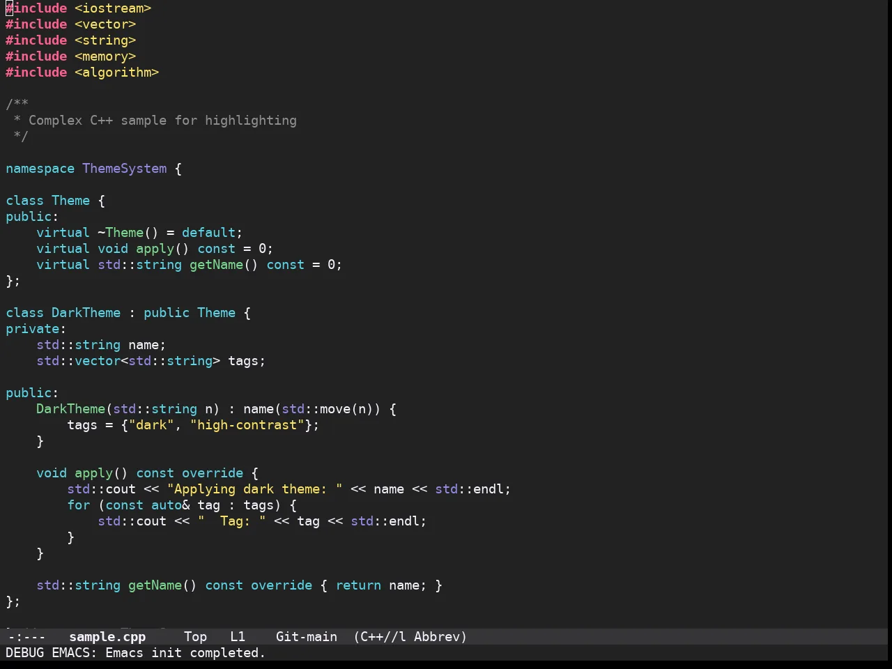 Doom Monokai Spectrum Theme in c++-mode