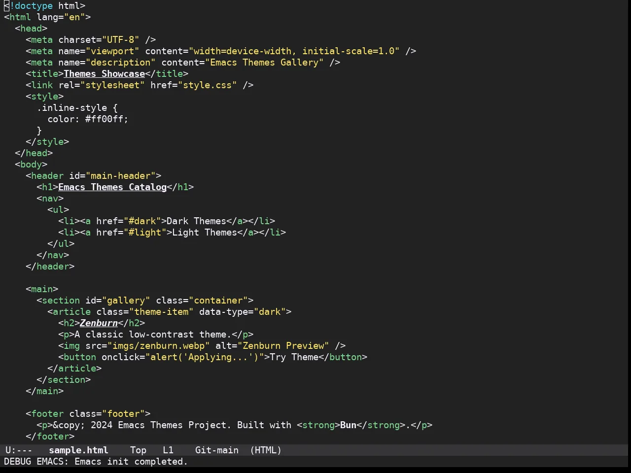 Doom Monokai Spectrum Theme in html-mode