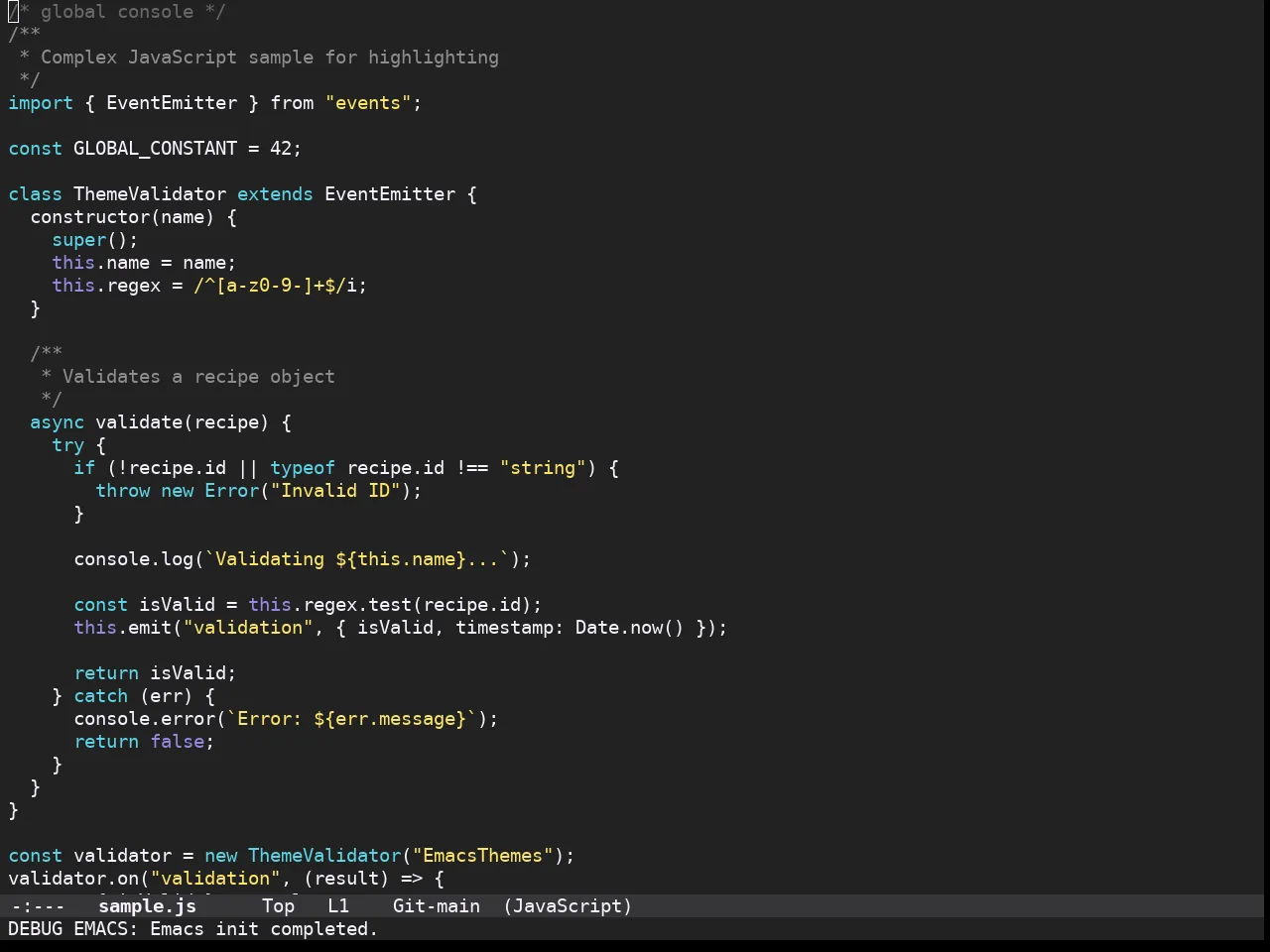 Doom Monokai Spectrum Theme in javascript-mode