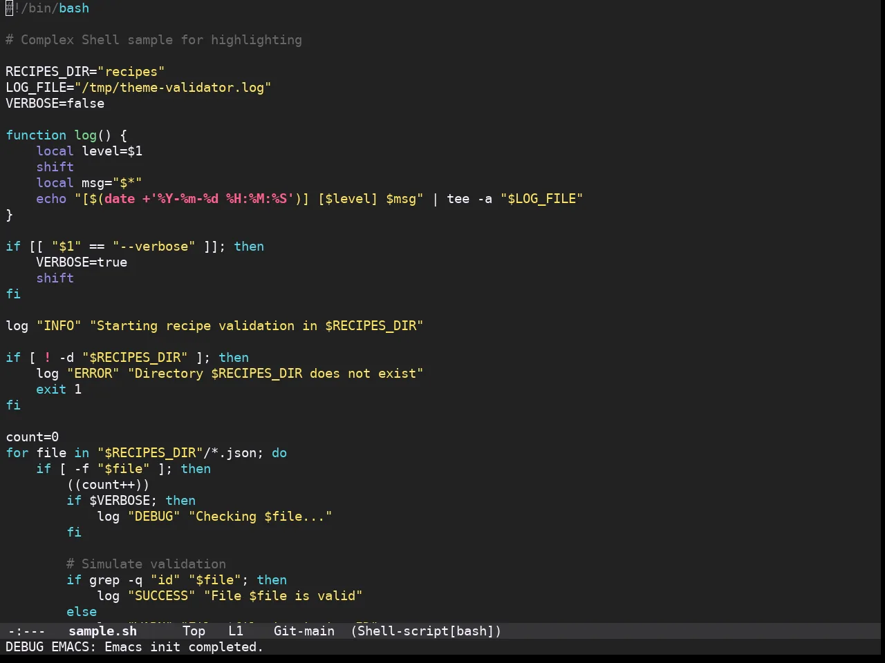 Doom Monokai Spectrum Theme in sh-mode