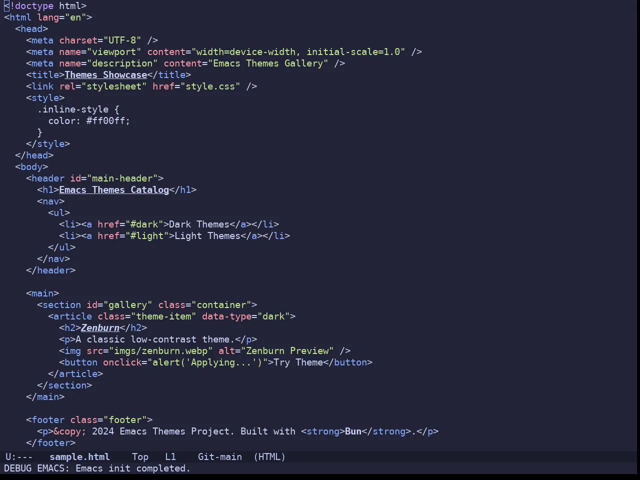 Doom Moonlight Theme in html-mode