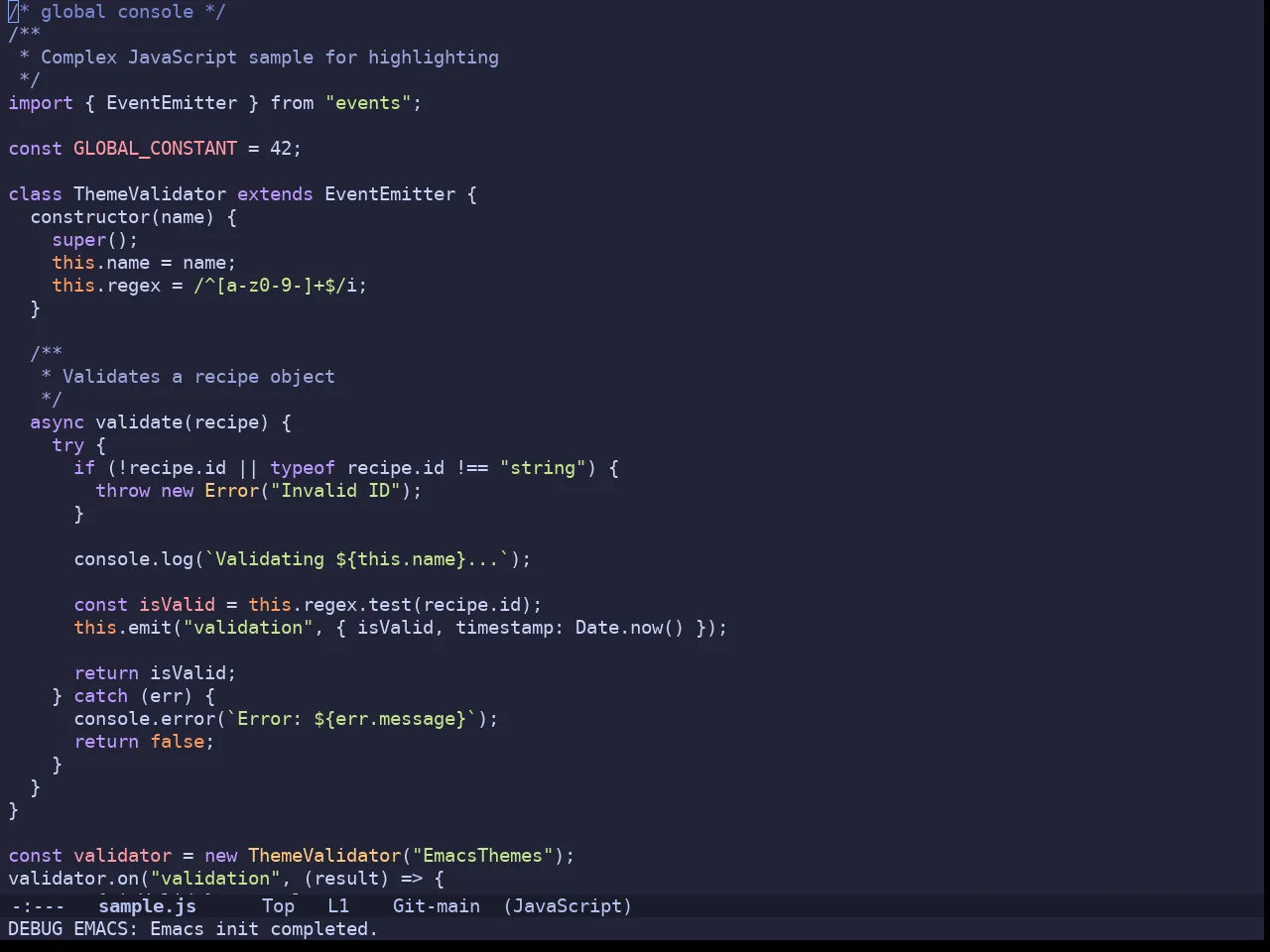 Doom Moonlight Theme in javascript-mode