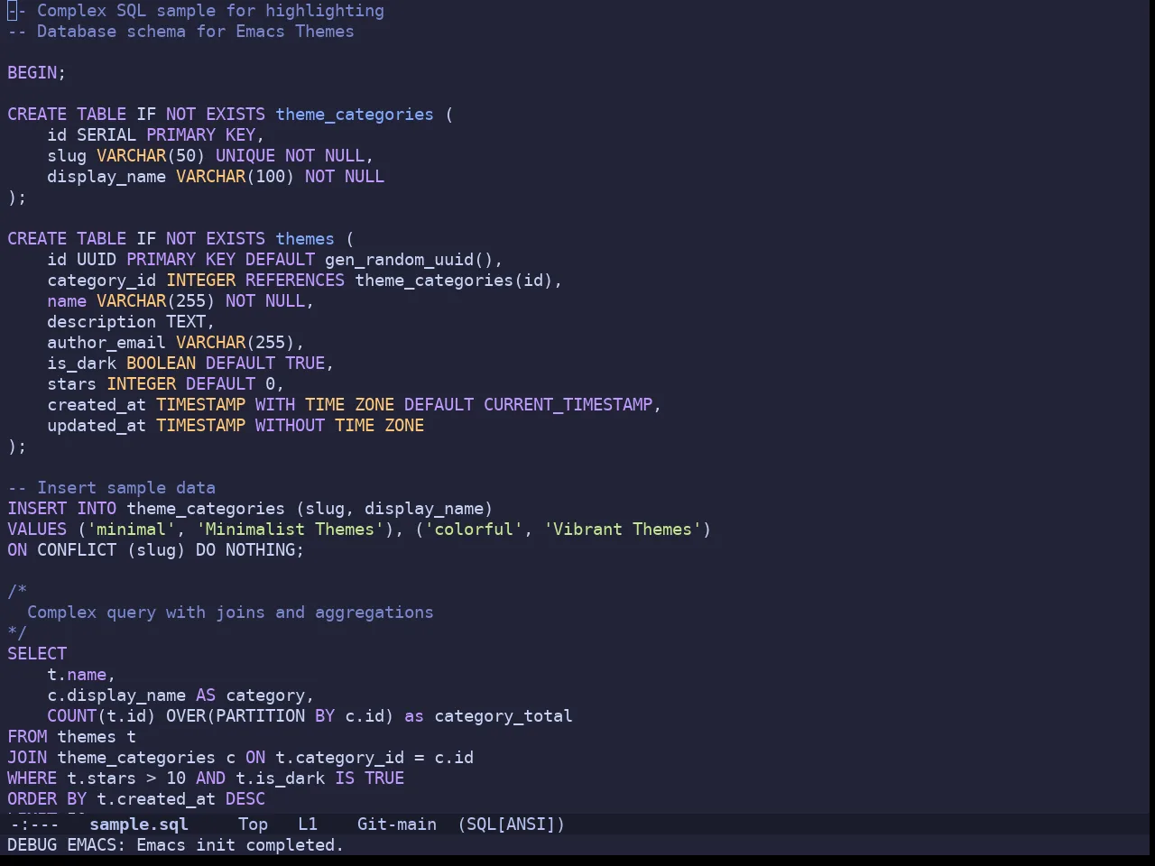 Doom Moonlight Theme in sql-mode