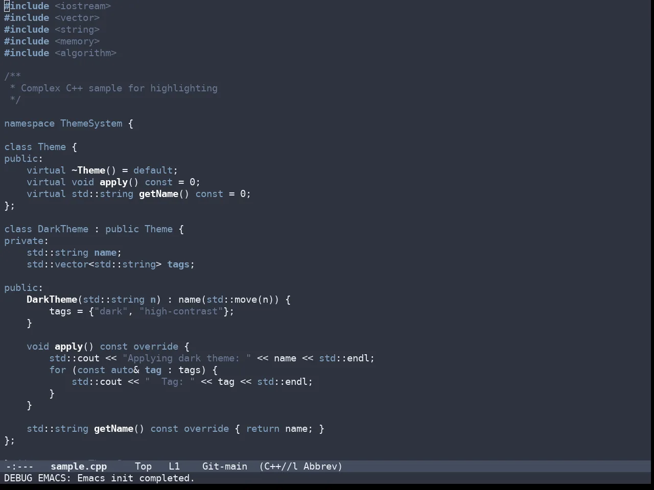 Doom Nano Dark Theme in c++-mode