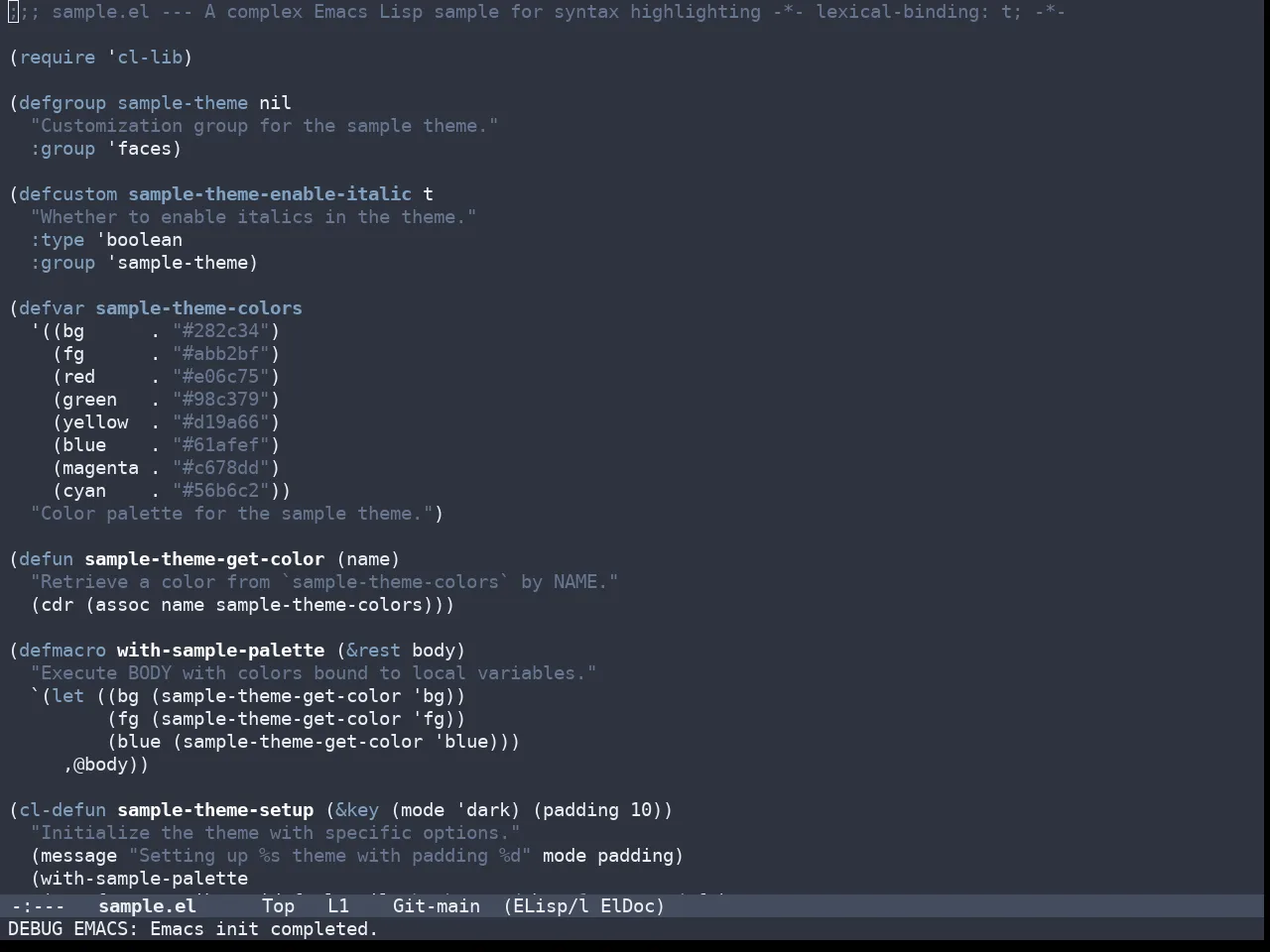 Doom Nano Dark Theme in emacs-lisp-mode
