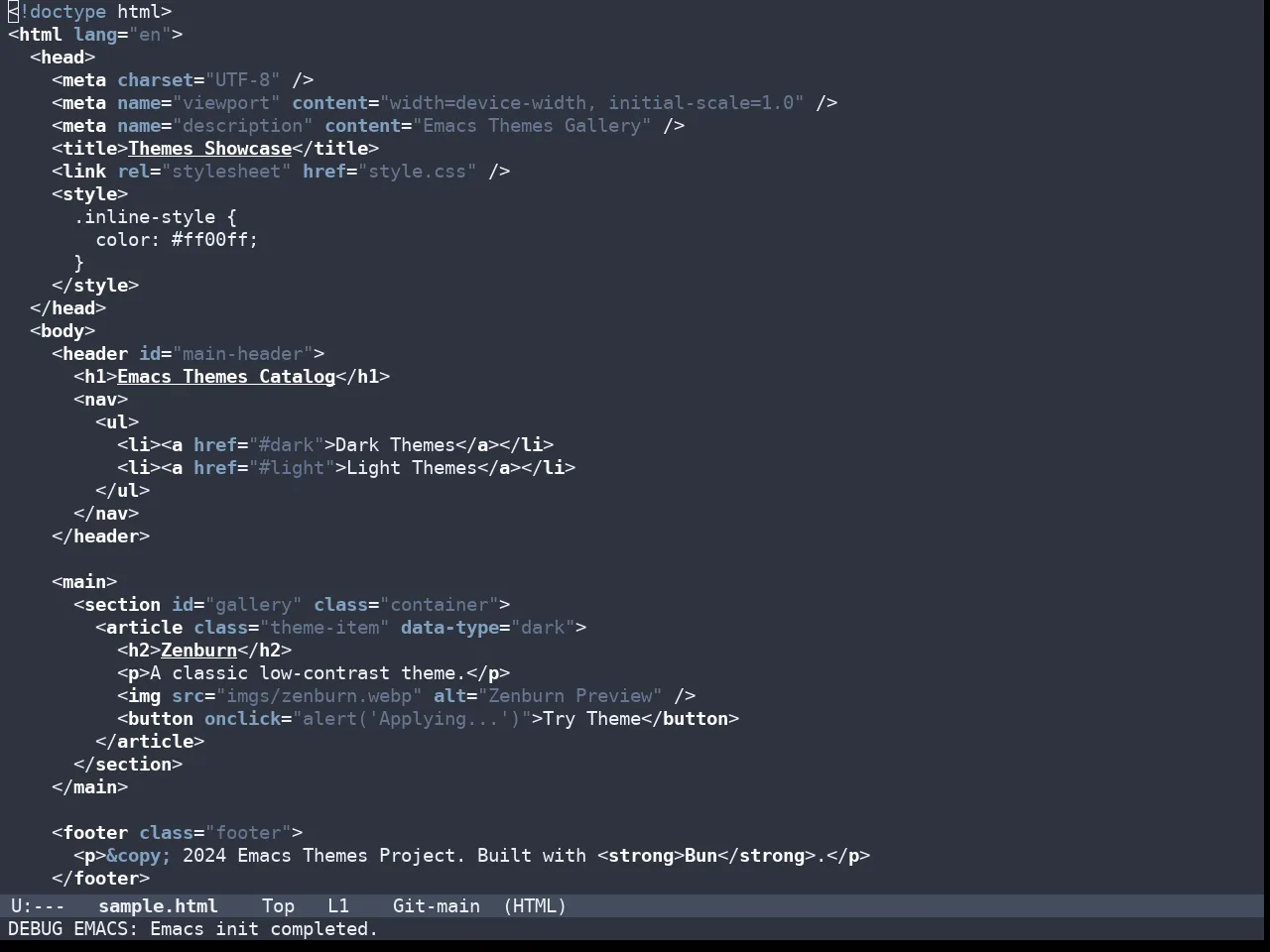 Doom Nano Dark Theme in html-mode