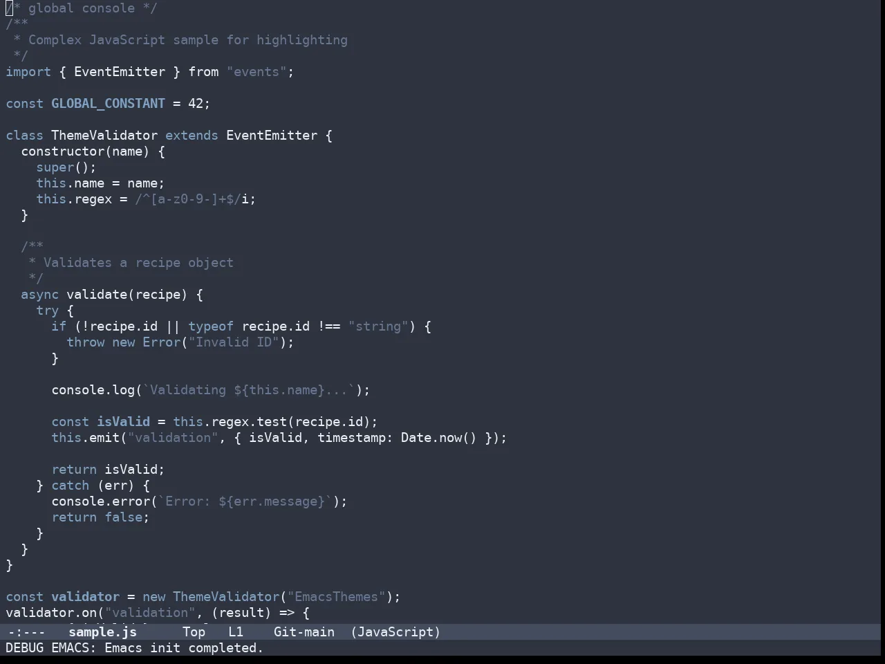 Doom Nano Dark Theme in javascript-mode