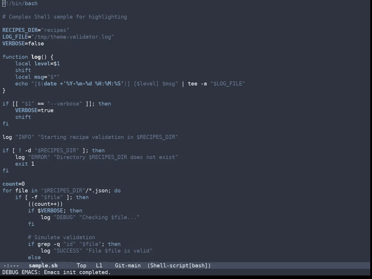 Doom Nano Dark Theme in sh-mode