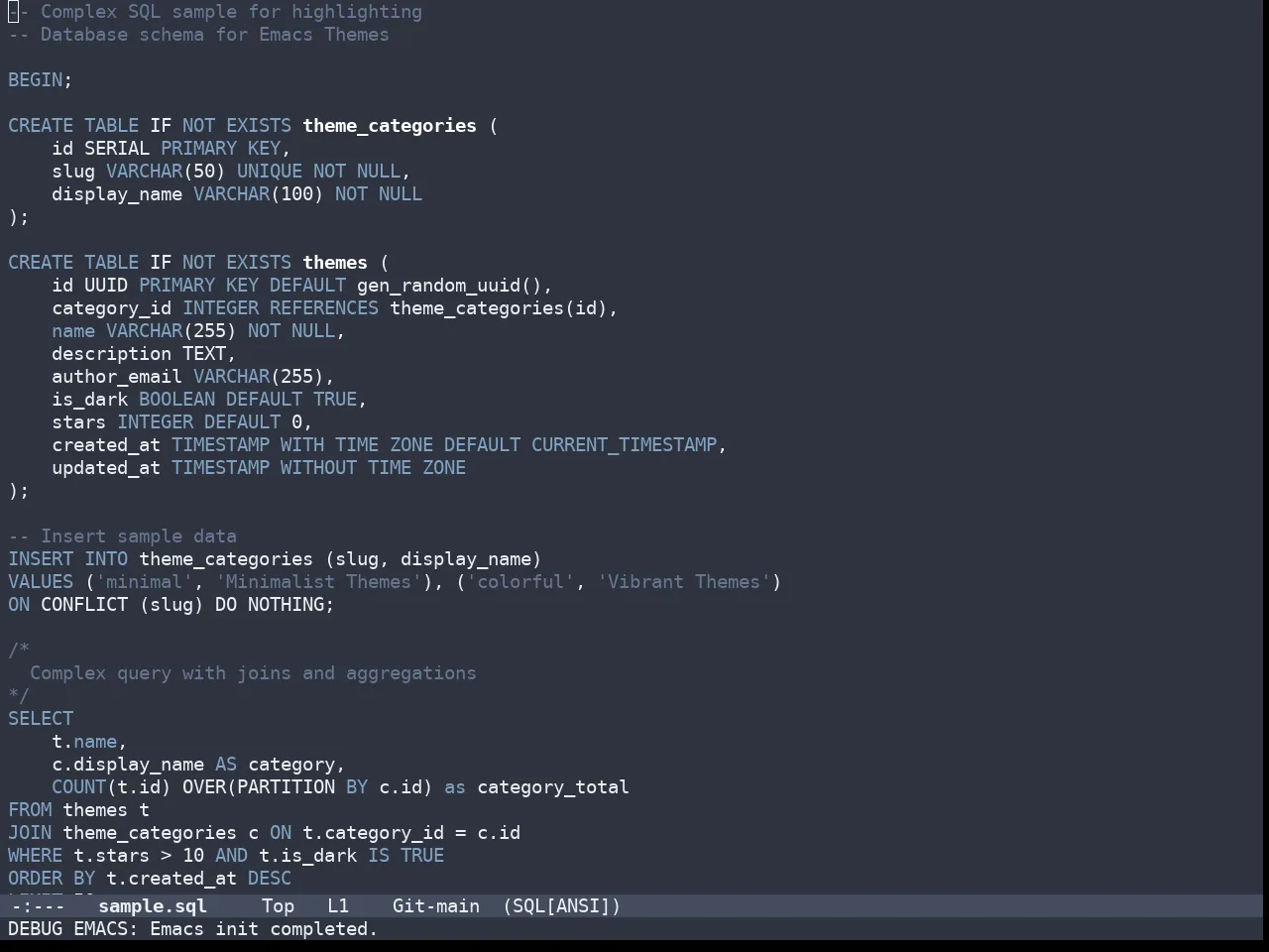Doom Nano Dark Theme in sql-mode