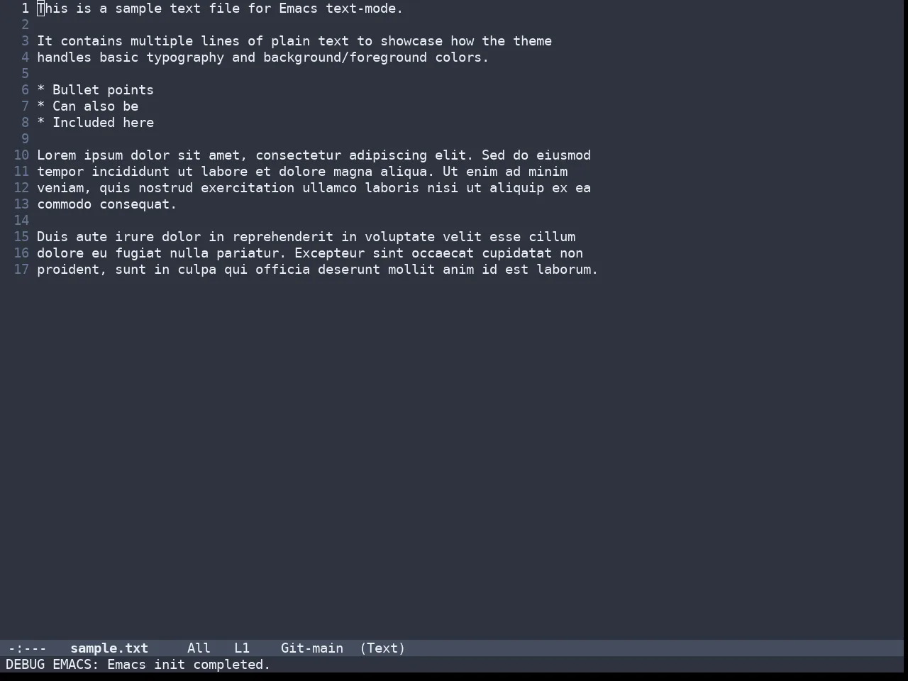 Doom Nano Dark Theme in text-mode