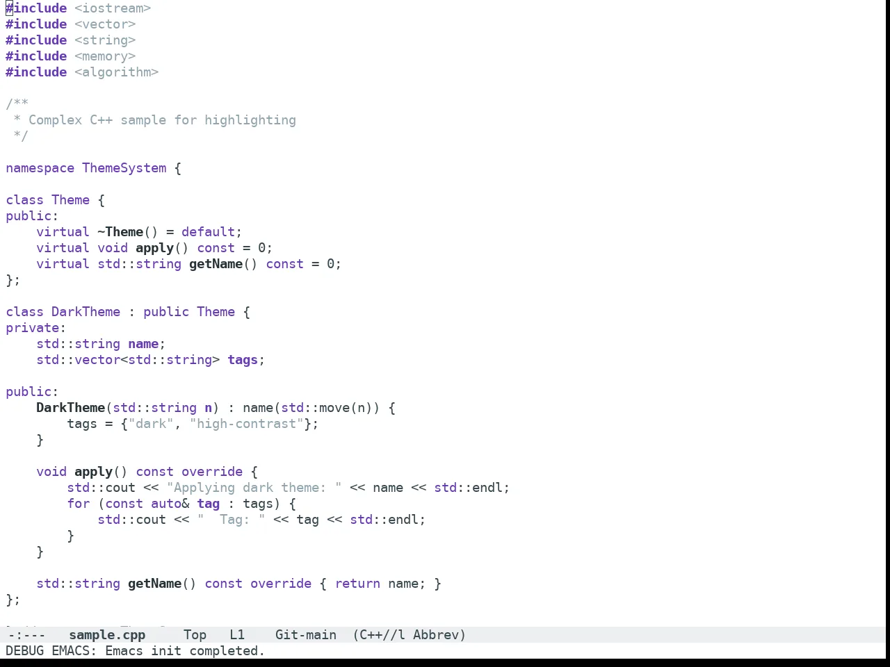 Doom Nano Light Theme in c++-mode