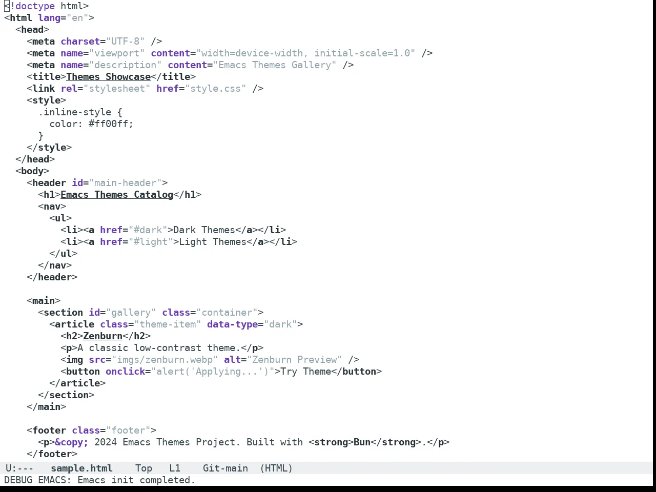 Doom Nano Light Theme in html-mode
