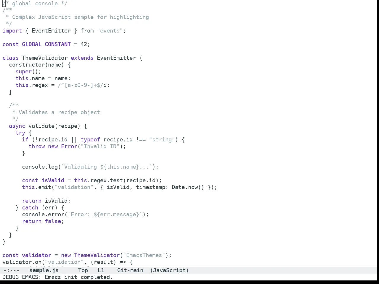 Doom Nano Light Theme in javascript-mode