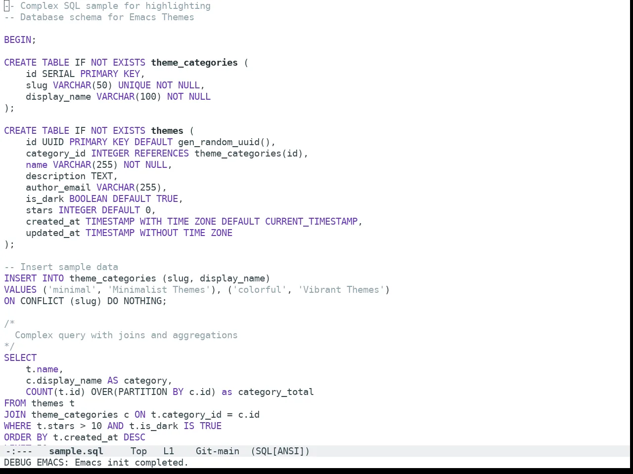 Doom Nano Light Theme in sql-mode
