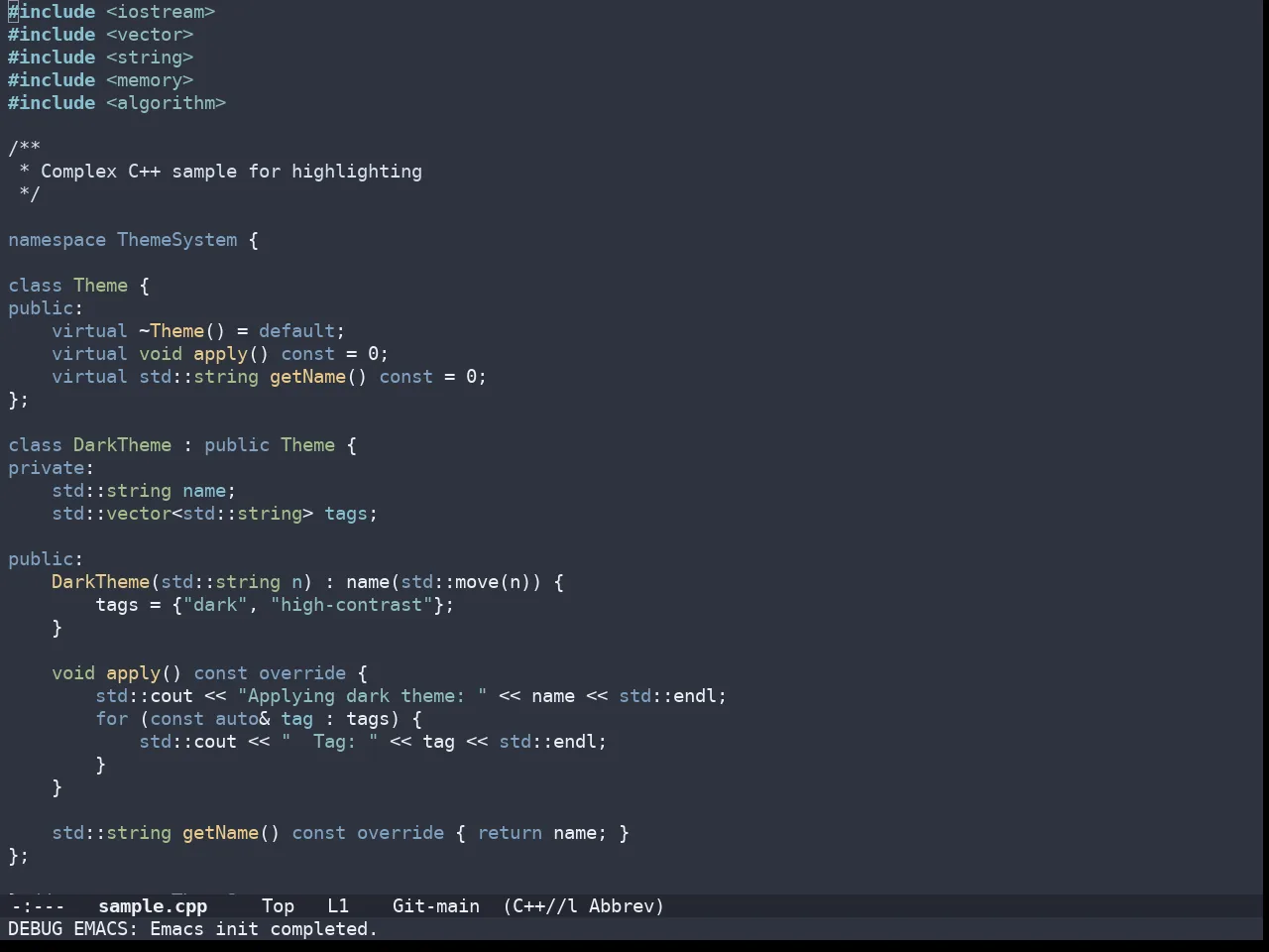 Doom Nord Aurora Theme in c++-mode