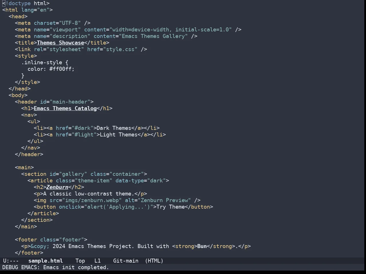 Doom Nord Aurora Theme in html-mode