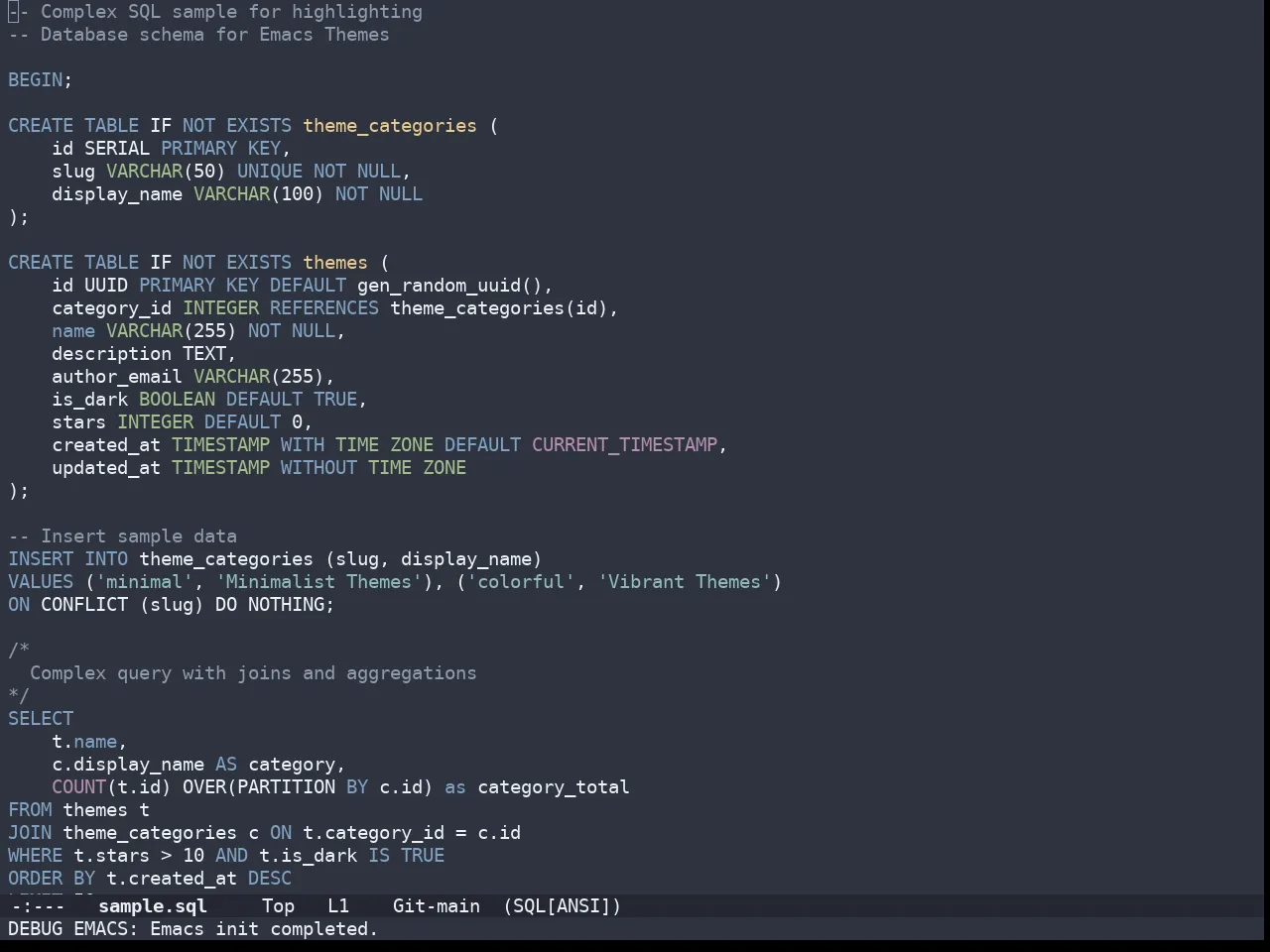 Doom Nord Aurora Theme in sql-mode