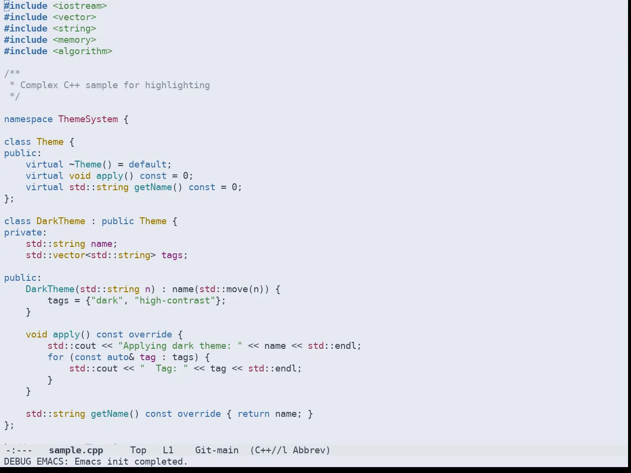 Doom Nord Light Theme in c++-mode