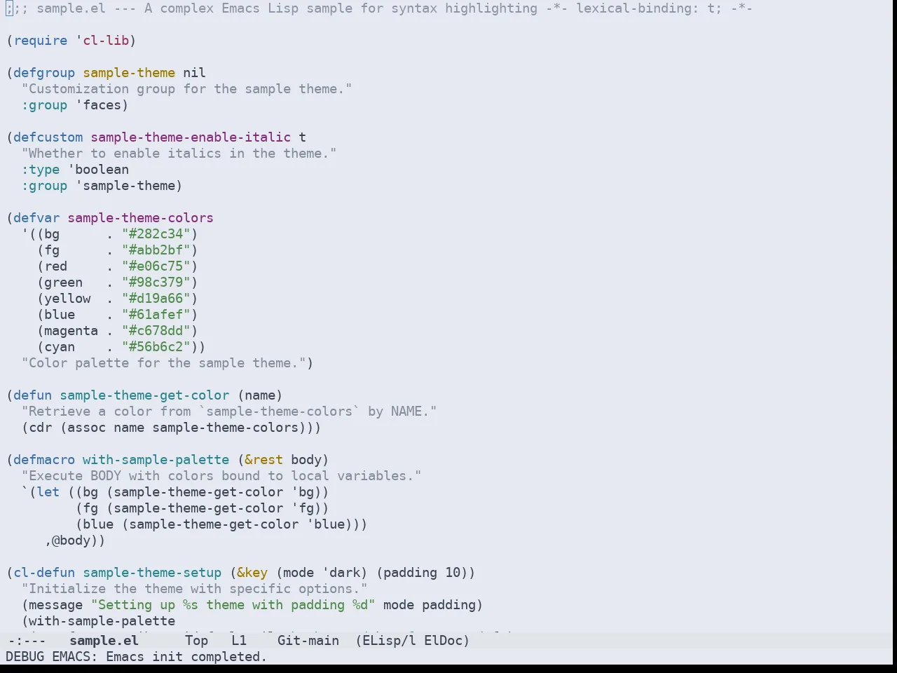 Doom Nord Light Theme in emacs-lisp-mode