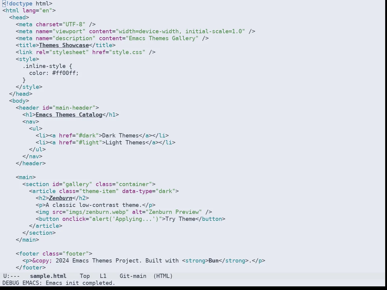 Doom Nord Light Theme in html-mode